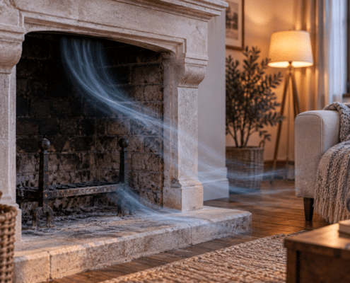 Courant d’air froid provenant d’une cheminée inutilisée dans un salon